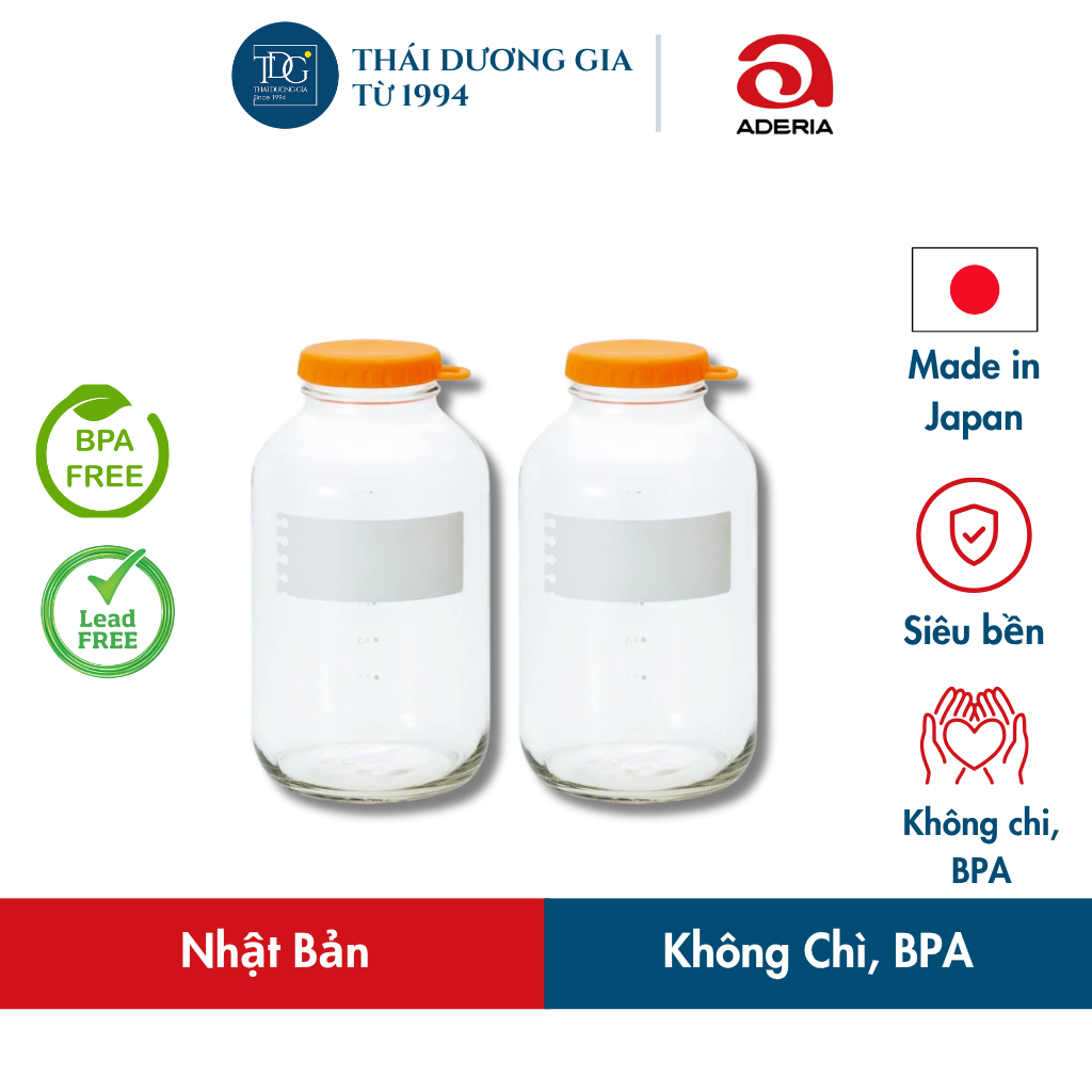Bộ 2 lọ đựng thủy tinh 1800ml eCap nắp silicon dễ mở màu cam Nhật Bản Aderia - 1672 | Thái Dương Gia