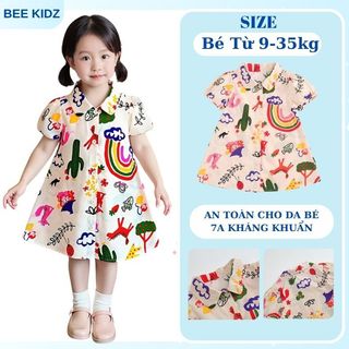 Váy Cho Bé Gái,Váy Sơ Mi Cho Bé Gái Thiết Kế Tay Phồng Dáng Xuông Chất Liệu Cotton Mềm Mại