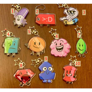 BFDI Keychains - 2.5" Acrylic - Marker, Pricetag, Nine, Book, Coiny, Puffball, (Evil) Leafy, Ruby, One, Pin