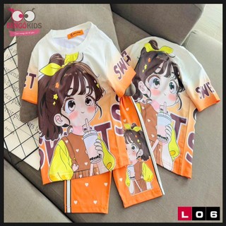 Đồ bộ lửng mặc nhà bé gái chất thun lạnh Ann's Kids họa tiết hoạt hình cho bé gái từ 10 đến 43 kg