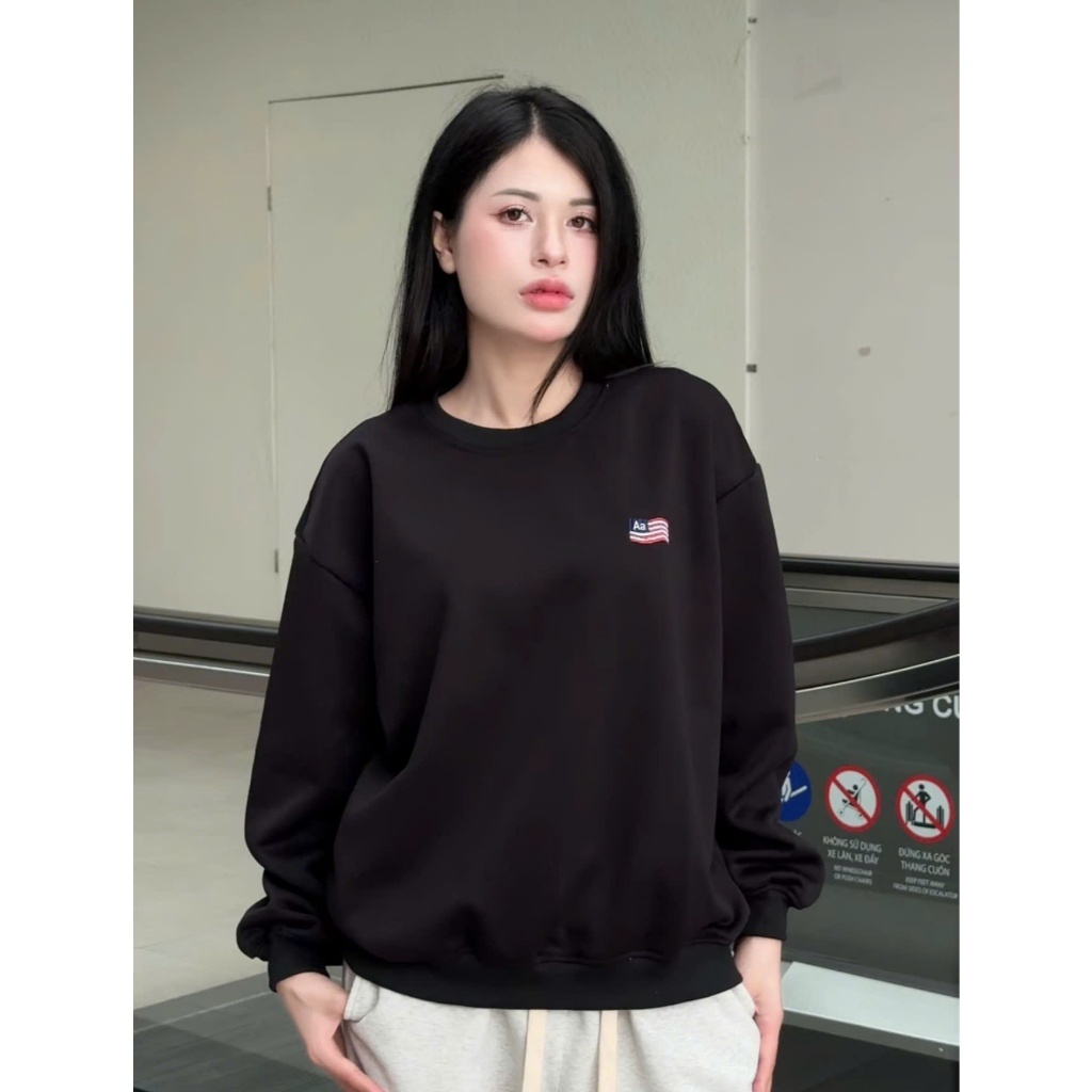 [ MÃ GIẢM 10K] Áo Sweater Thêu Cờ Mỹ 2 Mặt Trước Sau Chất Nỉ 2 Da Cao Cấp Nam Nữ Hình Thêu Chắc Chắn Phong Cách Hàn Quốc