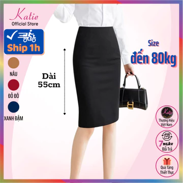 Chân Váy Ôm Thun Bút Chì Công Sở Ngang Gối 55cm Katie Chân Váy Công Sở Chất Thun Hàn Co Giãn 4 Chiều