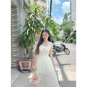 New Arrival Đầm hai dây dáng xoè ren hoa hồng- black rose