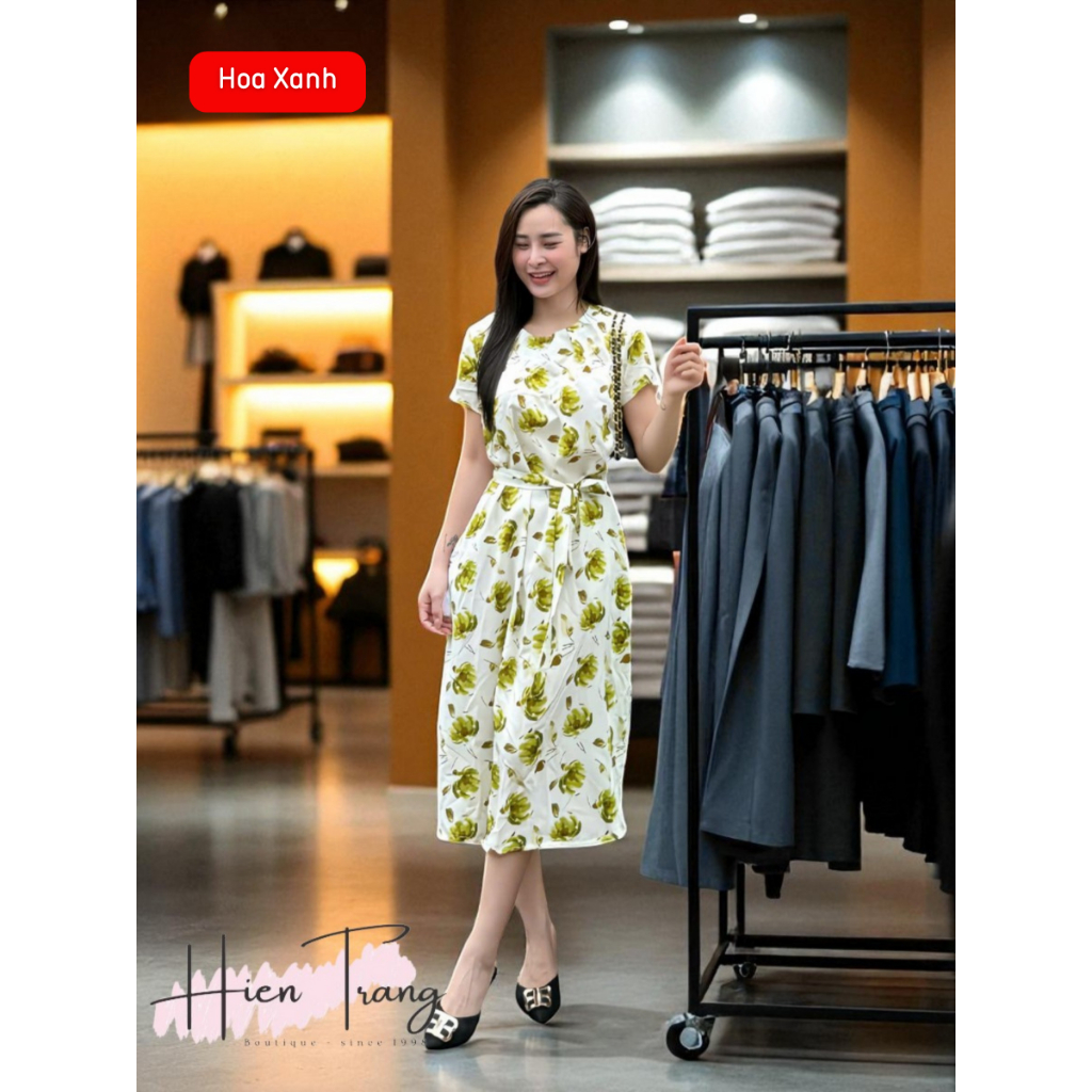 Váy Dài Họa Tiết, Chất liệu lụa Mango, Có Đai Thắt Eo Sang Trọng, Tôn Dáng, đầm cho mẹ, đầm du lịch mùa hè, đầm lụa