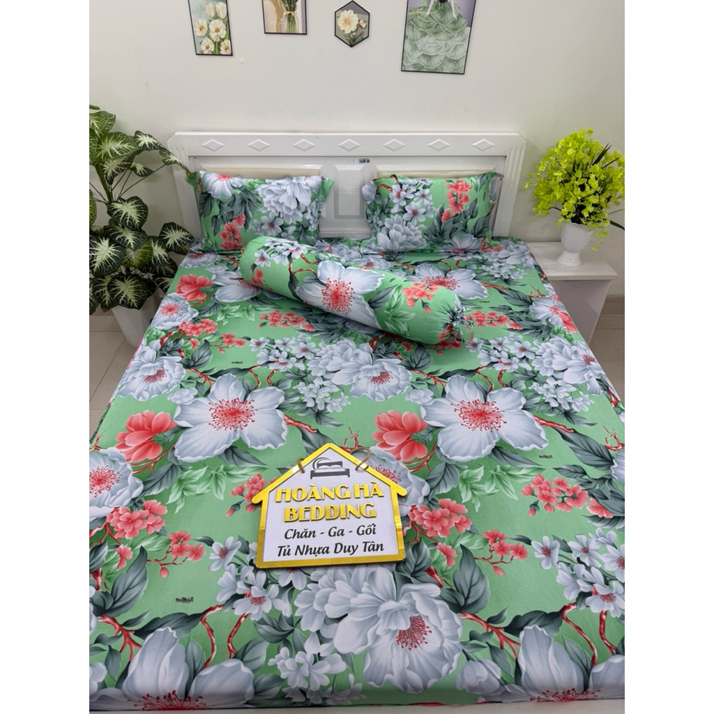 (2 ôm cột dây ) ga thun lạnh 4  món HOA TRÀ LÁ (1ga+ 2 áo nằm +1 áo ôm)