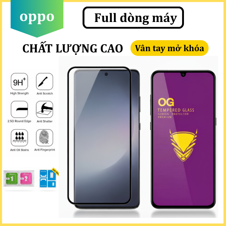 Cường lực Oppo Reno 13 13F 5G 12F 11F 8 8Z 8Pro 5G 7 7Z 6 6Z 5 4 hỗ trợ mở khóa vân tay