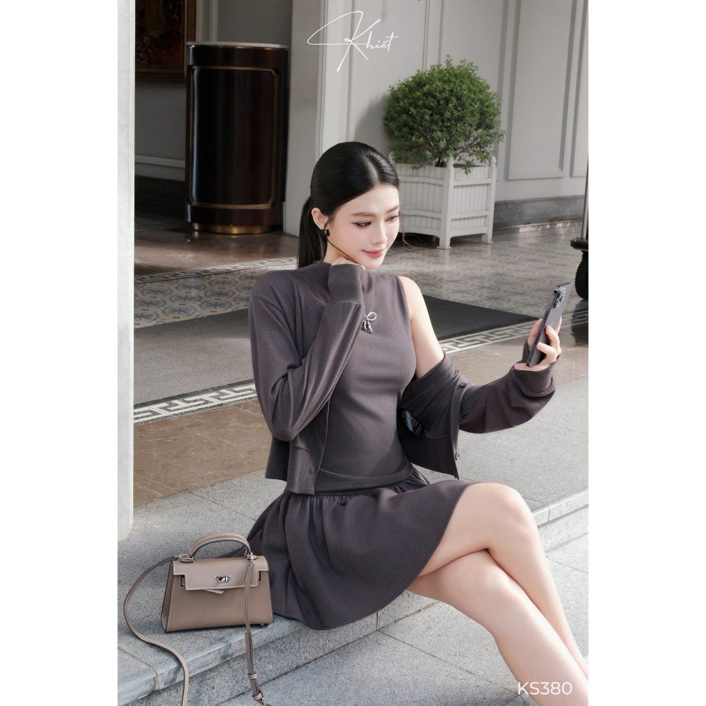 Set 3 món Khiết áo váy xòe thun xám phong cách daily trẻ trung năng động KS380