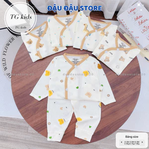 Combo 5 Bộ quần áo dài tay tăm lạnh cho bé sơ sinh từ 3-9 kg mặc mùa Thu Đông LT in hoạ tiết Đậu Đậu Store TAML001