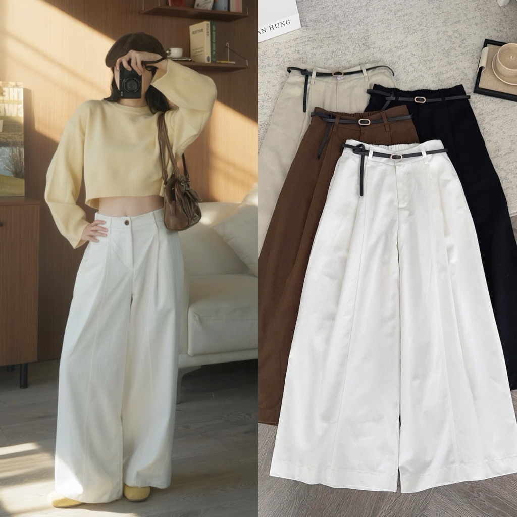 Quần thô suông ống rộng lưng chun Nữ (có kèm belt) the.sweaterweather TSW