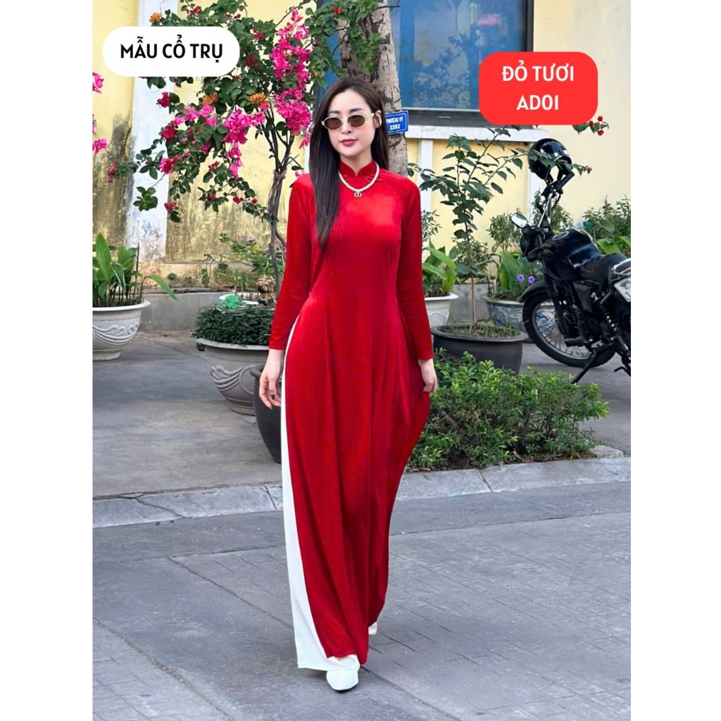 Áo Dài Truyền Thống Chất Liệu Nhung Tuyết Cao Cấp Mềm Mịn, Áo dài nhung cho mẹ, áo dài nữ cao cấp