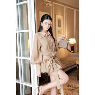 Đầm ngắn Khiết Style cổ sơ mi phối chân váy xòe bồng bềnh kèm dây thắt lưng phong cách thanh lịch KD360 KD360A