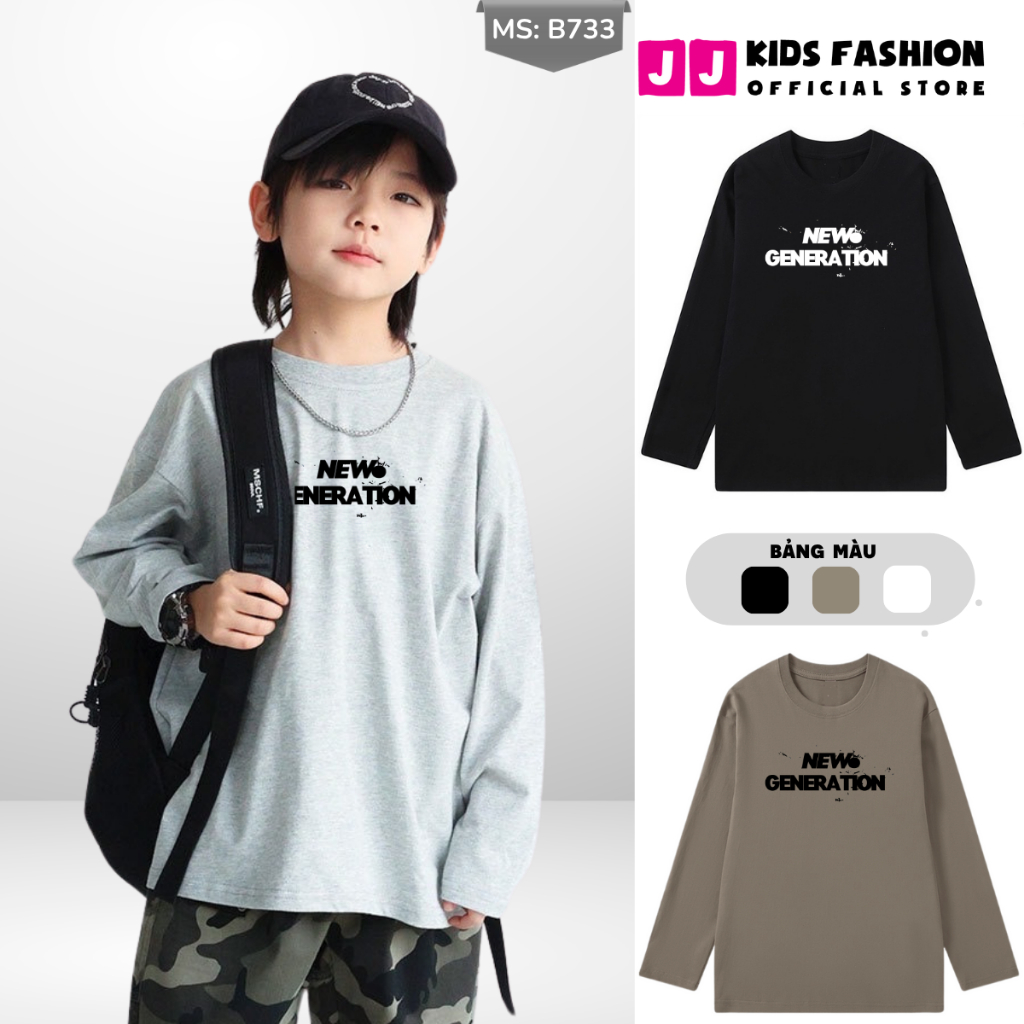 Áo Thun Dài Tay Xuân Thu Cho Bé Trai, Bé Gái In Hình Năng Động, Cổ Tròn B733 | JJ Kids Fashion