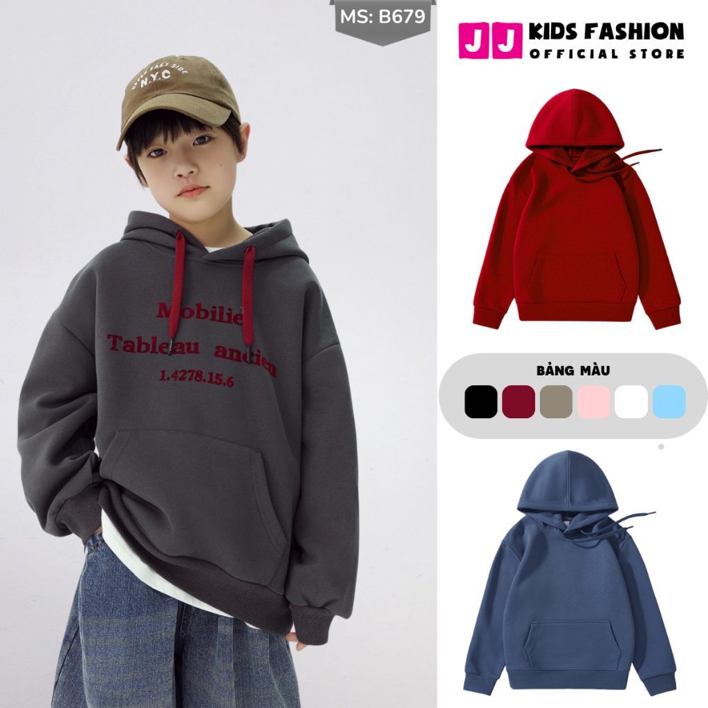 Áo Hoddie Thu Đông Cho Bé Trai, Bé Gái chất liệu Cotton nỉ bông Mềm Ấm B749 | JJ Kids Fashion