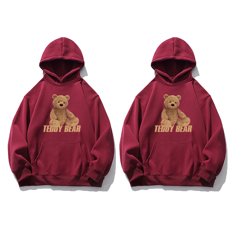 Áo cặp đôi HappyFamily - Áo đôi Hoodie Chú Gấu Teddy Bear dễ thương – Áo cặp nam nữ màu đỏ dài tay