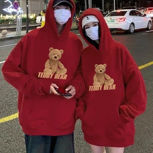Áo cặp đôi HappyFamily - Áo đôi Hoodie Chú Gấu Teddy Bear dễ thương – Áo cặp nam nữ màu đỏ dài tay