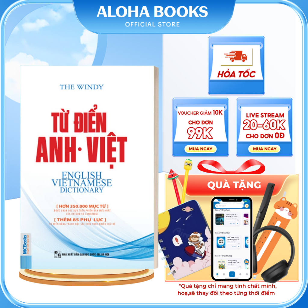 Sách - Từ Điển Anh Việt Phiên Bản Bìa Mềm Màu Trắng - Giải Nghĩa Đầy Đủ Ví Dụ Phong Phú