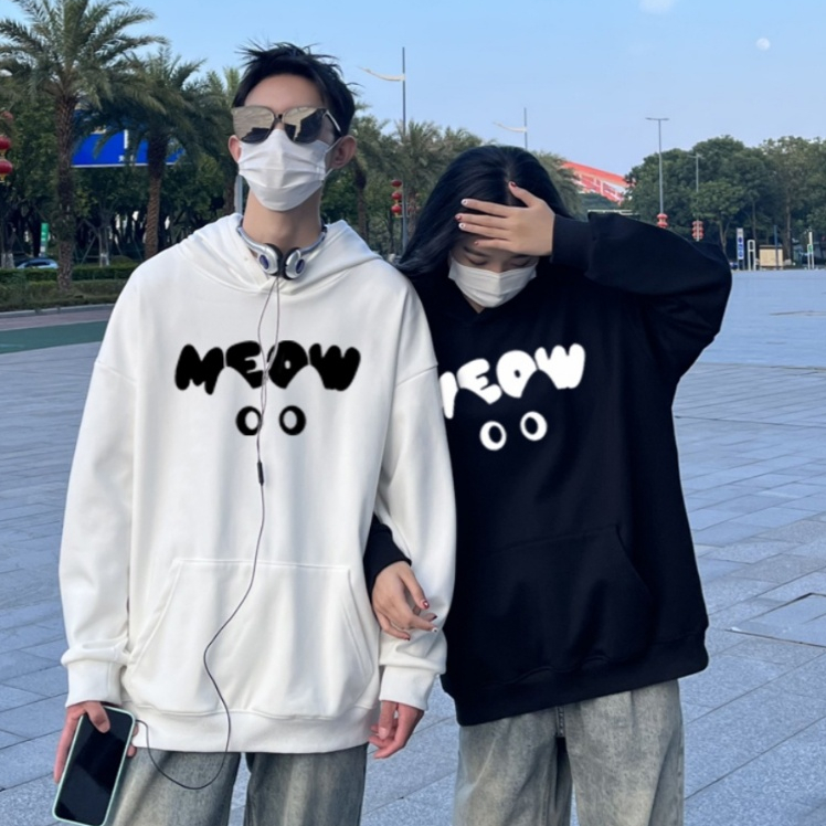 Áo cặp đôi HappyFamily  - Áo Hoodie đôi mẫu Mắt Mèo MEOW dễ thương cute cho nam và nữ