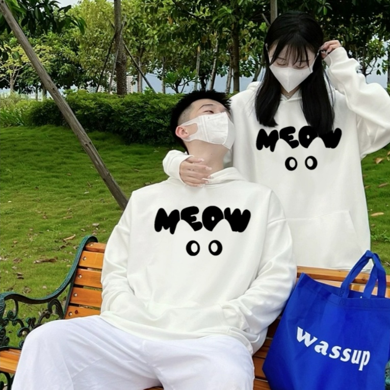 Áo cặp đôi HappyFamily  - Áo Hoodie đôi mẫu Mắt Mèo MEOW dễ thương cute cho nam và nữ