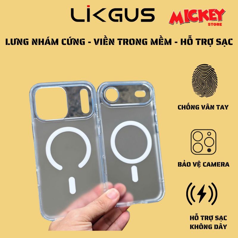 Ốp LIKGUS lưng nhám chống vân viền trong suốt hỗ trợ sạc không dây IPhone 17Promax 17Pro 17 17Air