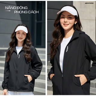 Áo khoác gió Nữ bigsize MENTORIS trơn 2 lớp, có mũ tháo rời chống nước, Cản gió, chống UV MAG01
