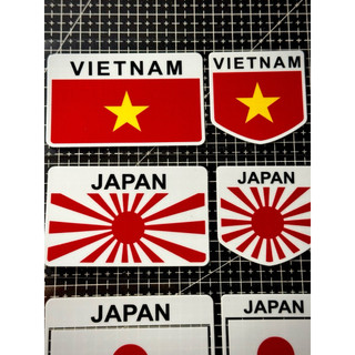 Tem Sticker DTF - Tem Khiên Cờ Việt - Nhật 3 Mẫu , Tem Lá Cờ Việt - Nhật 3 Mẫu V2 |SGDC - 1 Cái/Cặp|