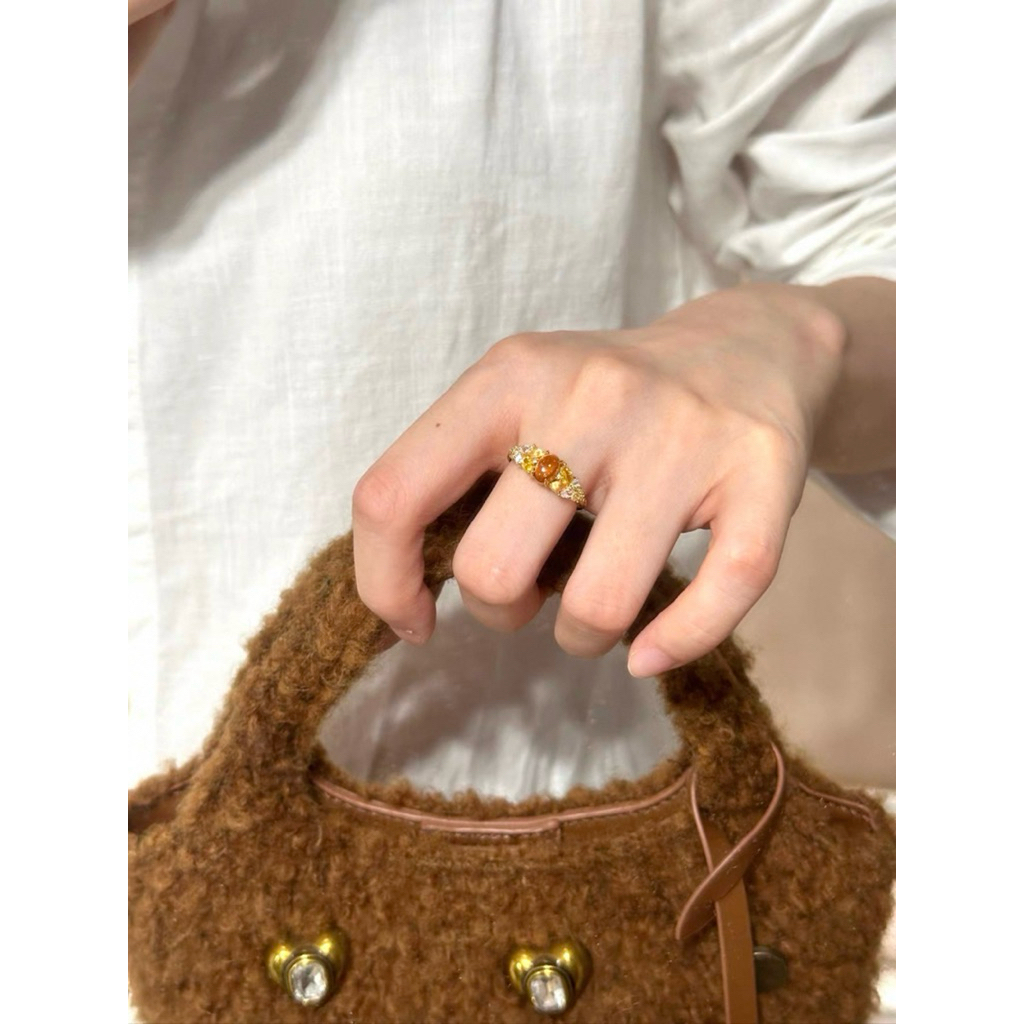 (l.G 1.210k) Nhẫn Citrine Thịnh Vượng Công Chúa – Mạch Vĩ Kim Tiền Thiên Nhiên – Sunday