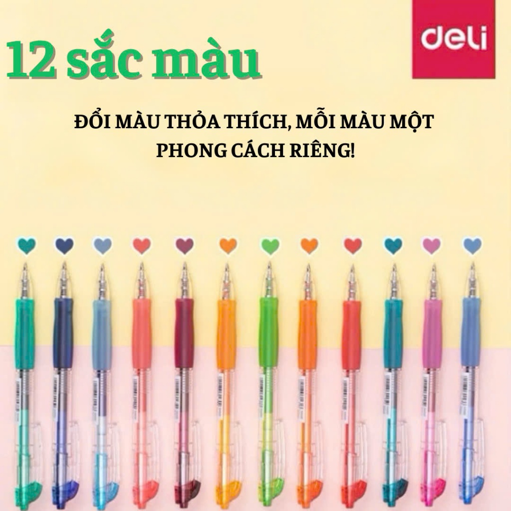 Bút Gel Nhiều Màu Deli 0.5mm Mực Mịn 12 Màu Pastel Xinh Xắn, Viết Trang Trí Vở, Học Sinh & Văn Phòng