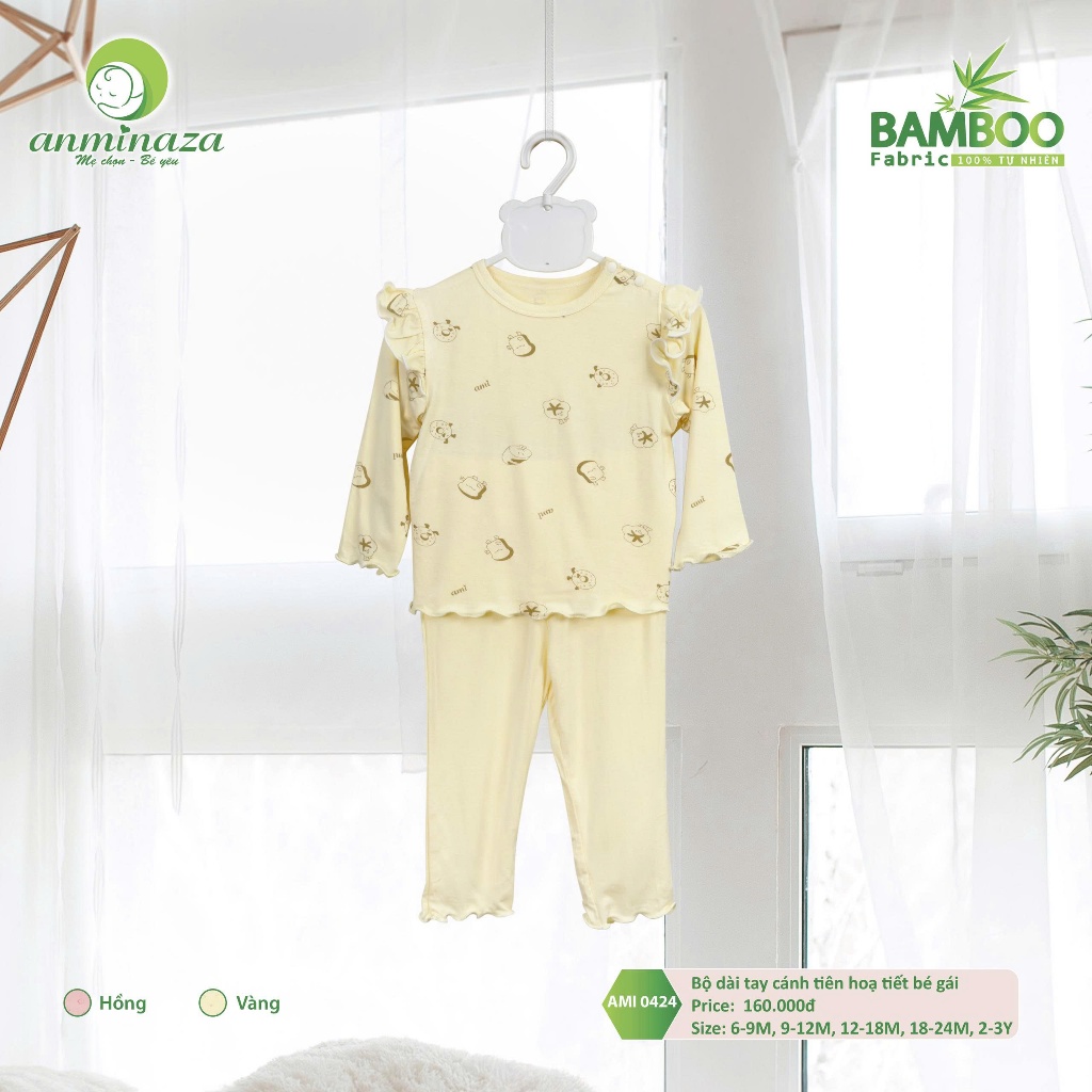 Bộ Dài Tay Bé Gái  Vai Cánh Tiên Vải Sợi Tre An Toàn Mềm Mịn Thoáng Mát - Hàng Chính Hãng MIN0424