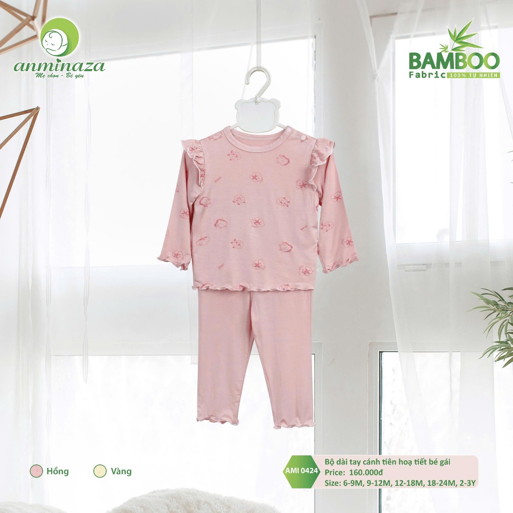 Bộ Dài Tay Bé Gái  Vai Cánh Tiên Vải Sợi Tre An Toàn Mềm Mịn Thoáng Mát - Hàng Chính Hãng MIN0424