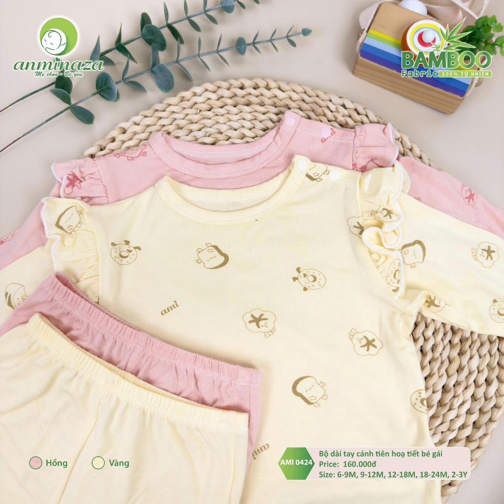 Bộ Dài Tay Bé Gái  Vai Cánh Tiên Vải Sợi Tre An Toàn Mềm Mịn Thoáng Mát - Hàng Chính Hãng MIN0424