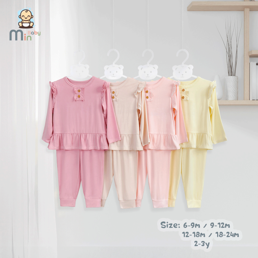 Bộ Thu Đông Dài Tay Bé Gái Anminaza Vải Sợi Tre Petit Mềm Mịn Co Dãn Thoáng Khí - Hàng Chính Hãng AMI0427
