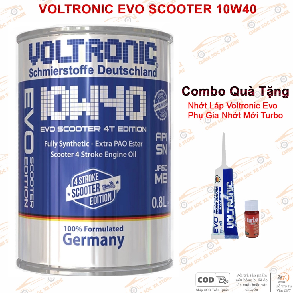Dầu Nhớt Dành Cho Xe Tay Ga Voltronic Evo Scooter 10w40 - Tặng Kèm 1 Láp Voltronic Evo Và 1 Phụ Gia Nhớt Mới Very Turbo
