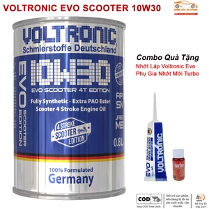 Dầu Nhớt Dành Cho Xe Tay Ga Voltronic Evo Scooter 10w30 Tặng Kèm 1 Láp Voltronic Evo Và 1 Phụ Gia Nhớt Mới Turbo