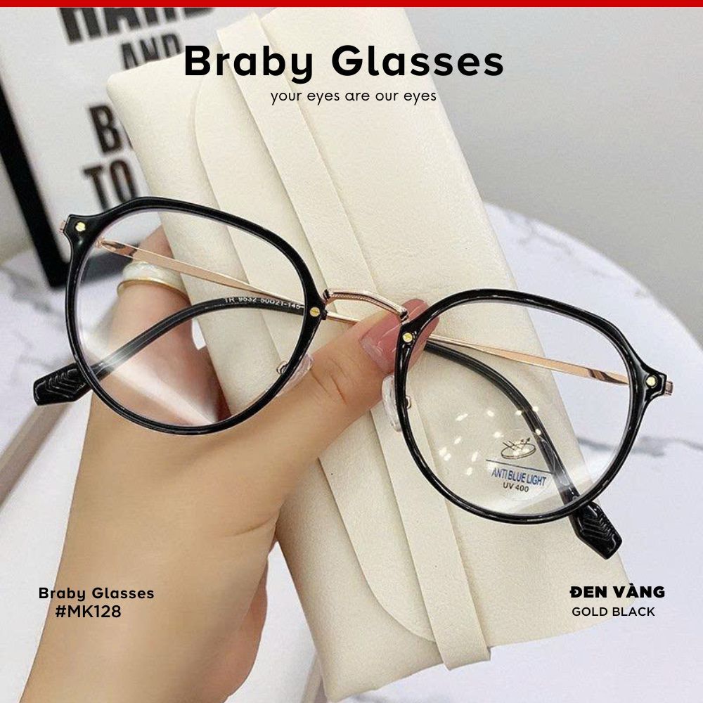 Gọng Kính Cận Tròn Nam Nữ Braby Glasses Chất Liệu Kim Loại Siêu Nhẹ Thiết Kế Sang Trọng MK128