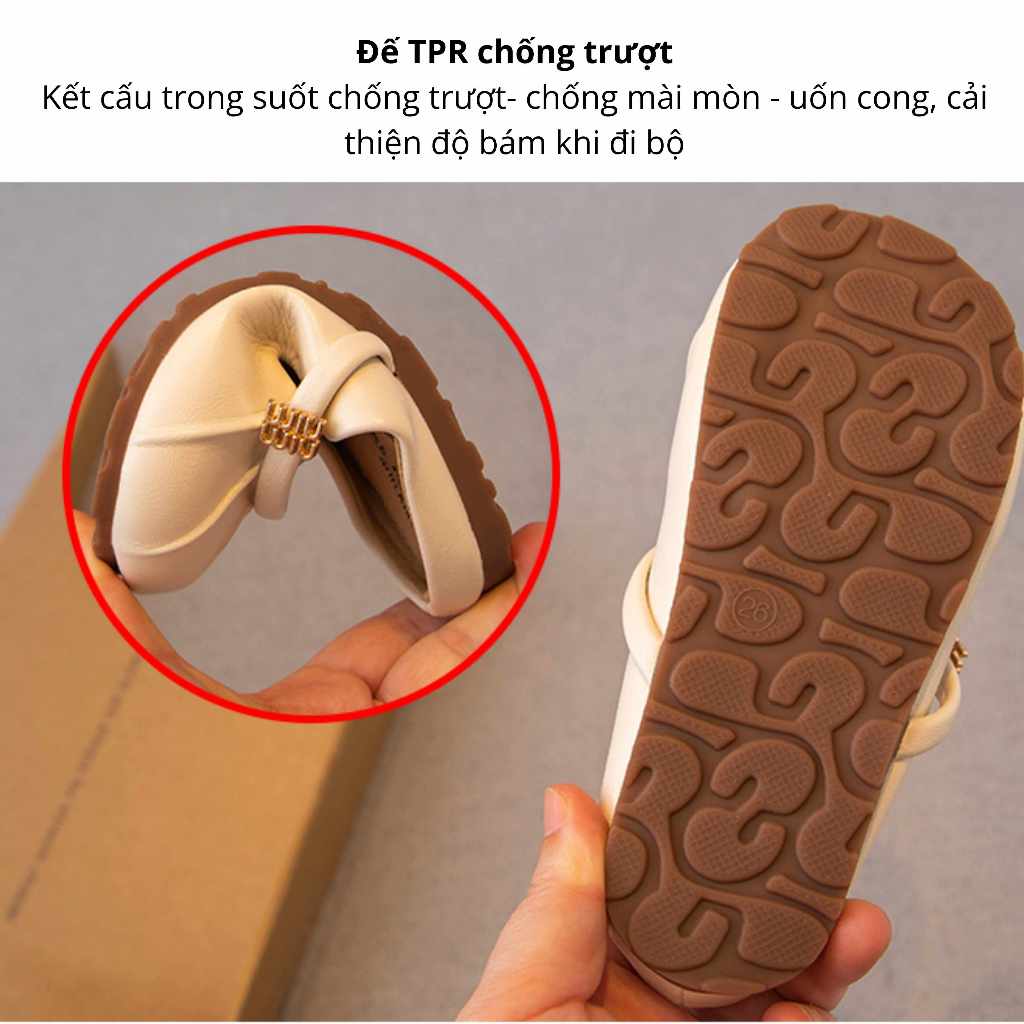 [M092] Giày Búp Bê Bé Gái Cao Cấp, Giày Sục Da Mềm Kiểu Dáng Xếp Ly Quai Ngang Sang Chảnh Cho Bé Đi Chơi, Đi Học TH Kids