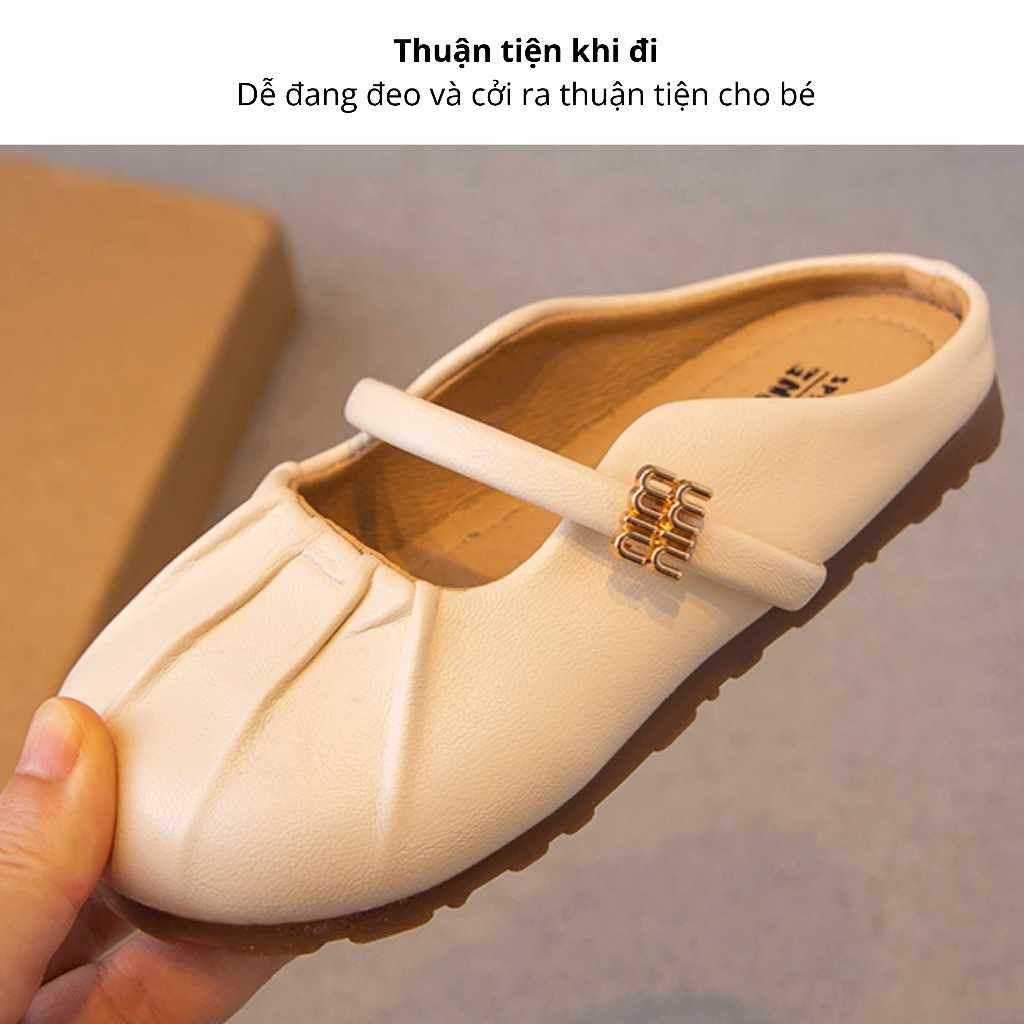 [M092] Giày Búp Bê Bé Gái Cao Cấp, Giày Sục Da Mềm Kiểu Dáng Xếp Ly Quai Ngang Sang Chảnh Cho Bé Đi Chơi, Đi Học TH Kids