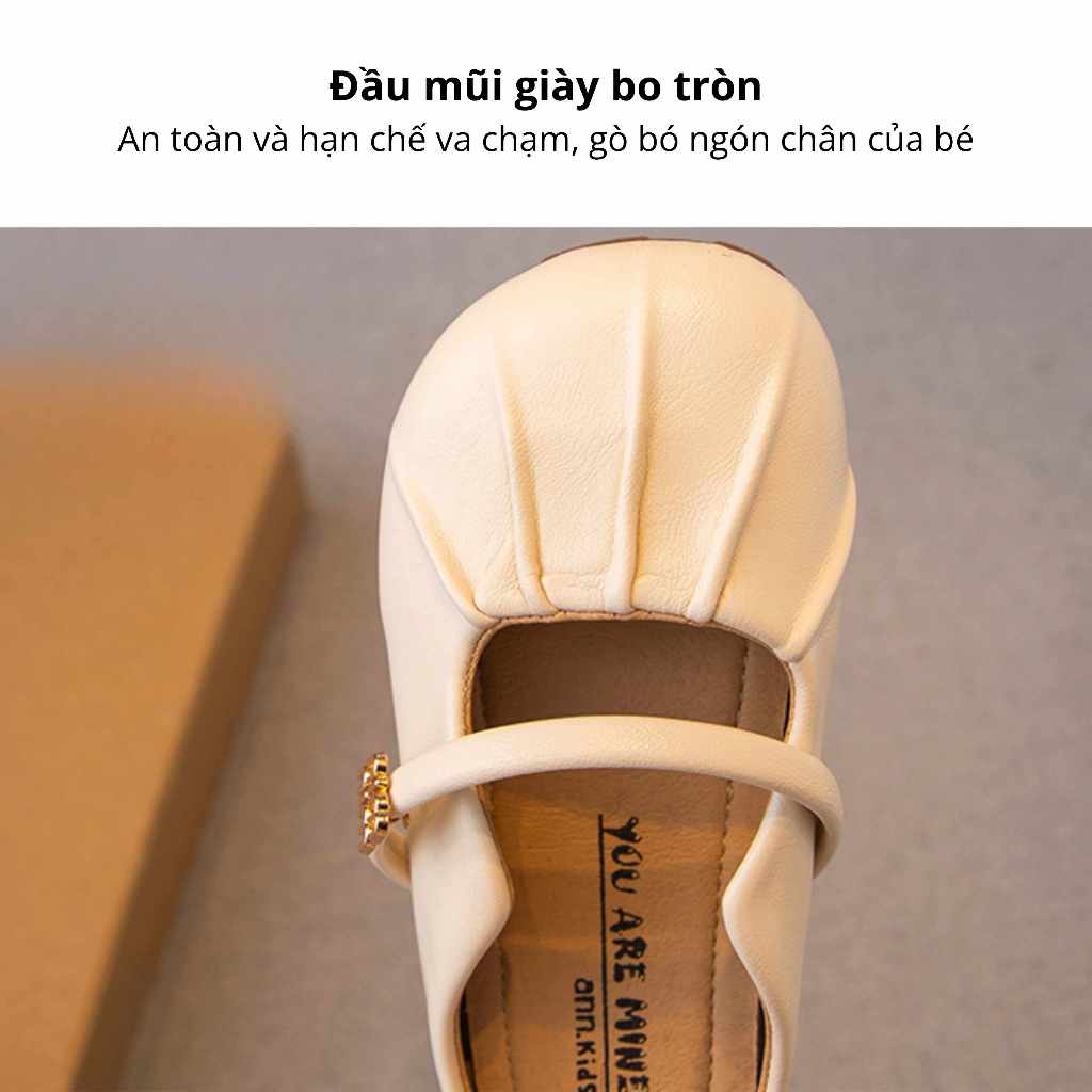 [M092] Giày Búp Bê Bé Gái Cao Cấp, Giày Sục Da Mềm Kiểu Dáng Xếp Ly Quai Ngang Sang Chảnh Cho Bé Đi Chơi, Đi Học TH Kids