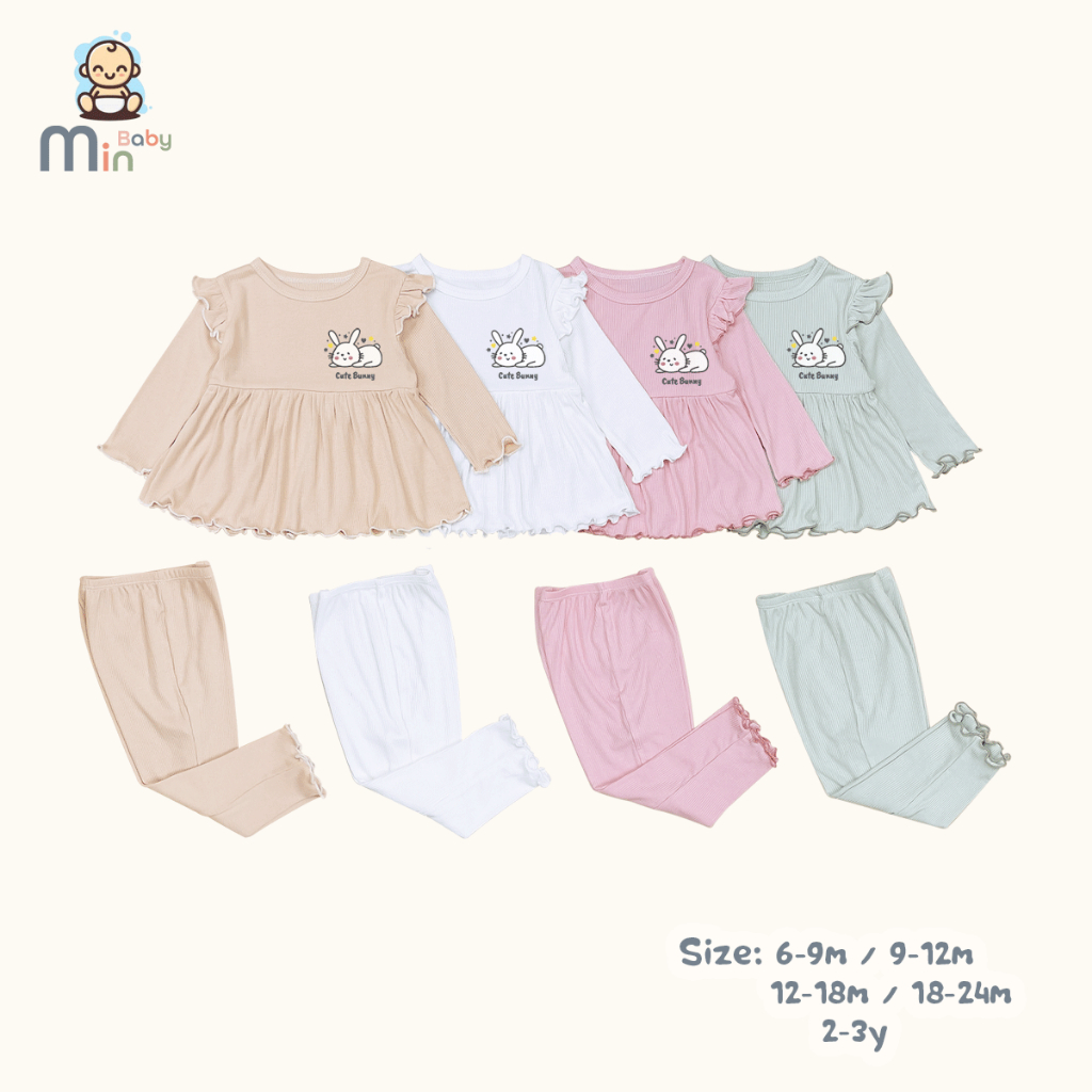 Bộ Dài Tay Bé Gái Thỏ Bunny Vai Cánh Tiên Vải Tăm Tre Co Dãn Và Mềm Mại - Hàng Chính Hãng MIN0209