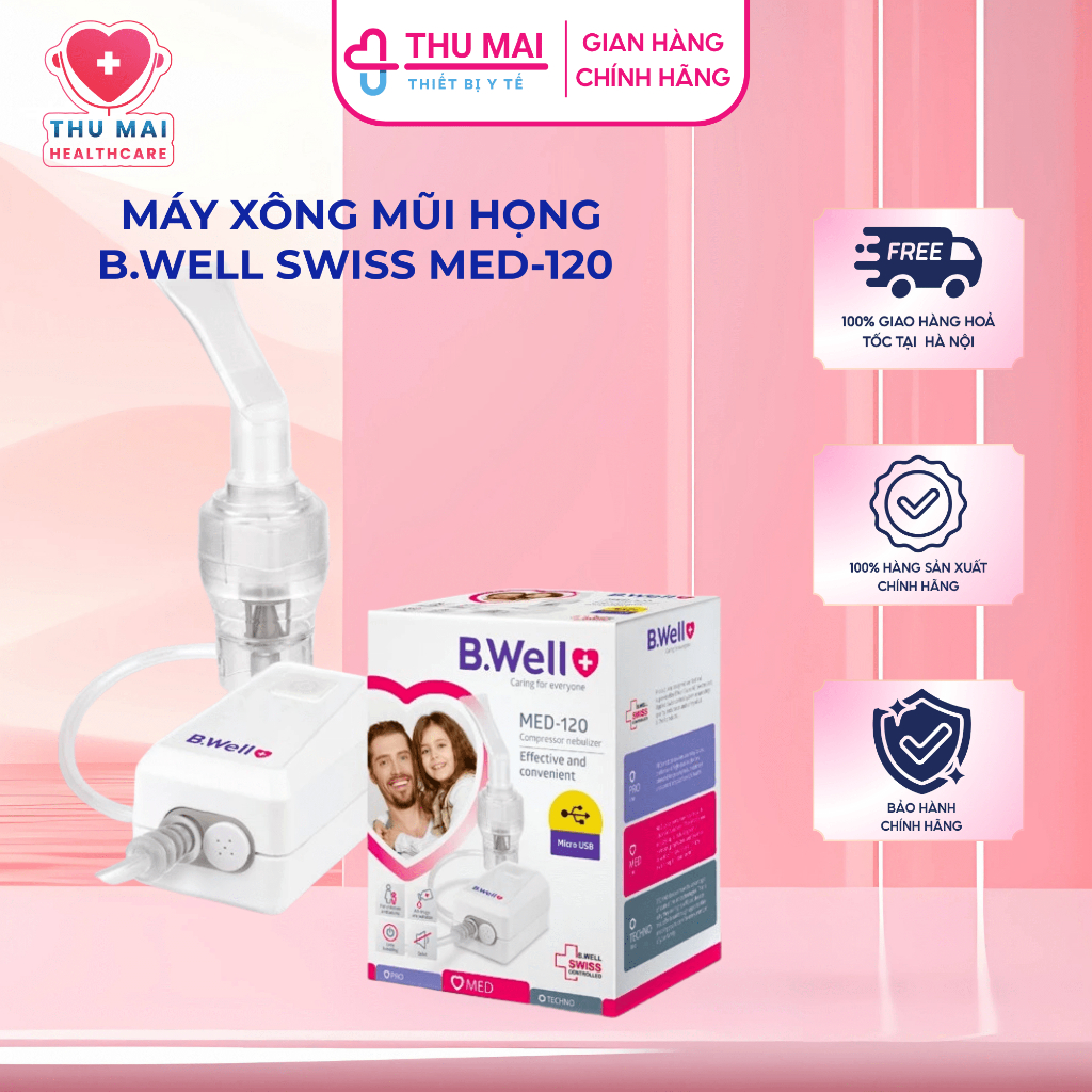 [VOUCHER 50K MỞ BÁN] Máy xông phun khí dung mũi họng B.Well Swiss MED-120 Nhập khẩu Thụy Sỹ chính hãng Bảo hành 3 năm