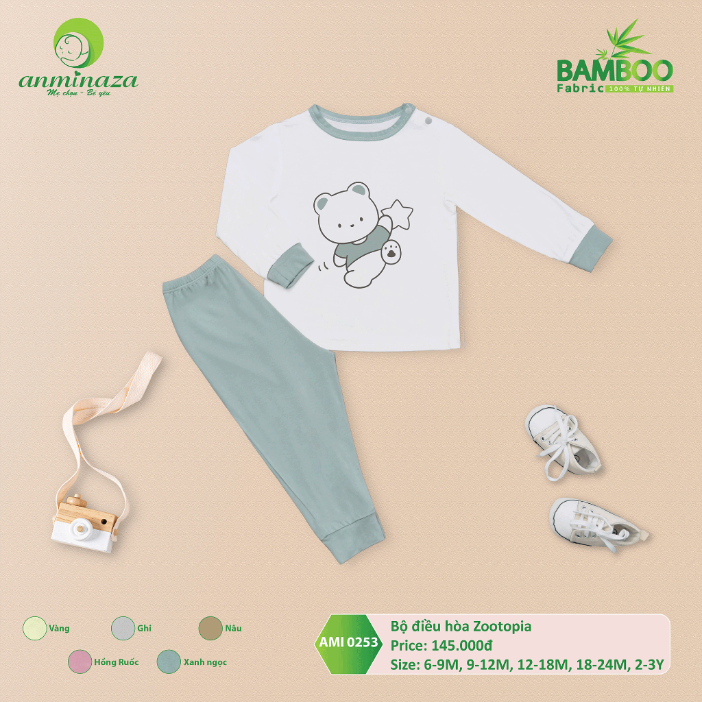 Bộ Dài Tay Cho Bé Anminaza Vải Sợi Tre Mềm Mịn Và Co Dãn - Hàng Chính Hãng AMI0253