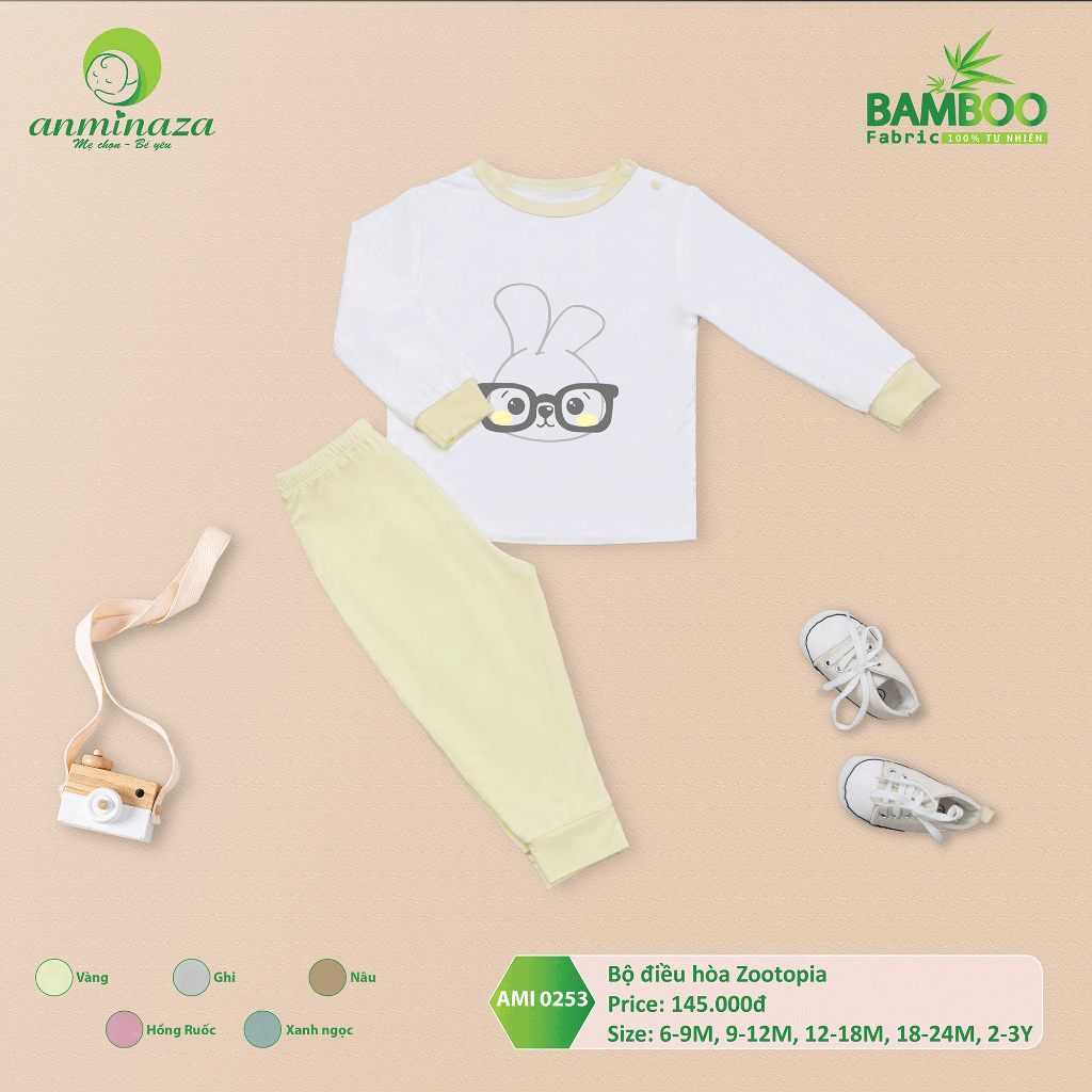 Bộ Dài Tay Cho Bé Anminaza Vải Sợi Tre Mềm Mịn Và Co Dãn - Hàng Chính Hãng AMI0253