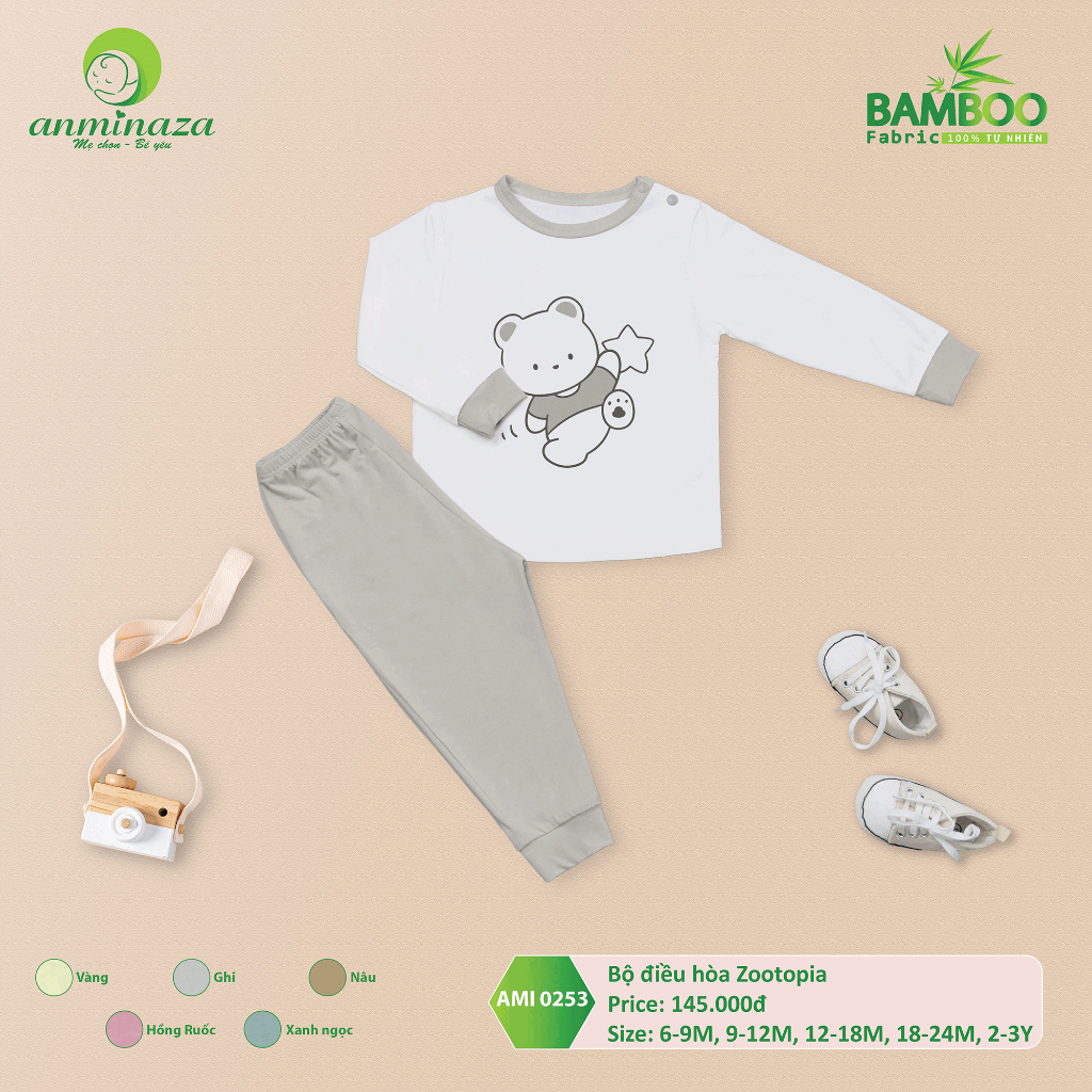 Bộ Dài Tay Cho Bé Anminaza Vải Sợi Tre Mềm Mịn Và Co Dãn - Hàng Chính Hãng AMI0253