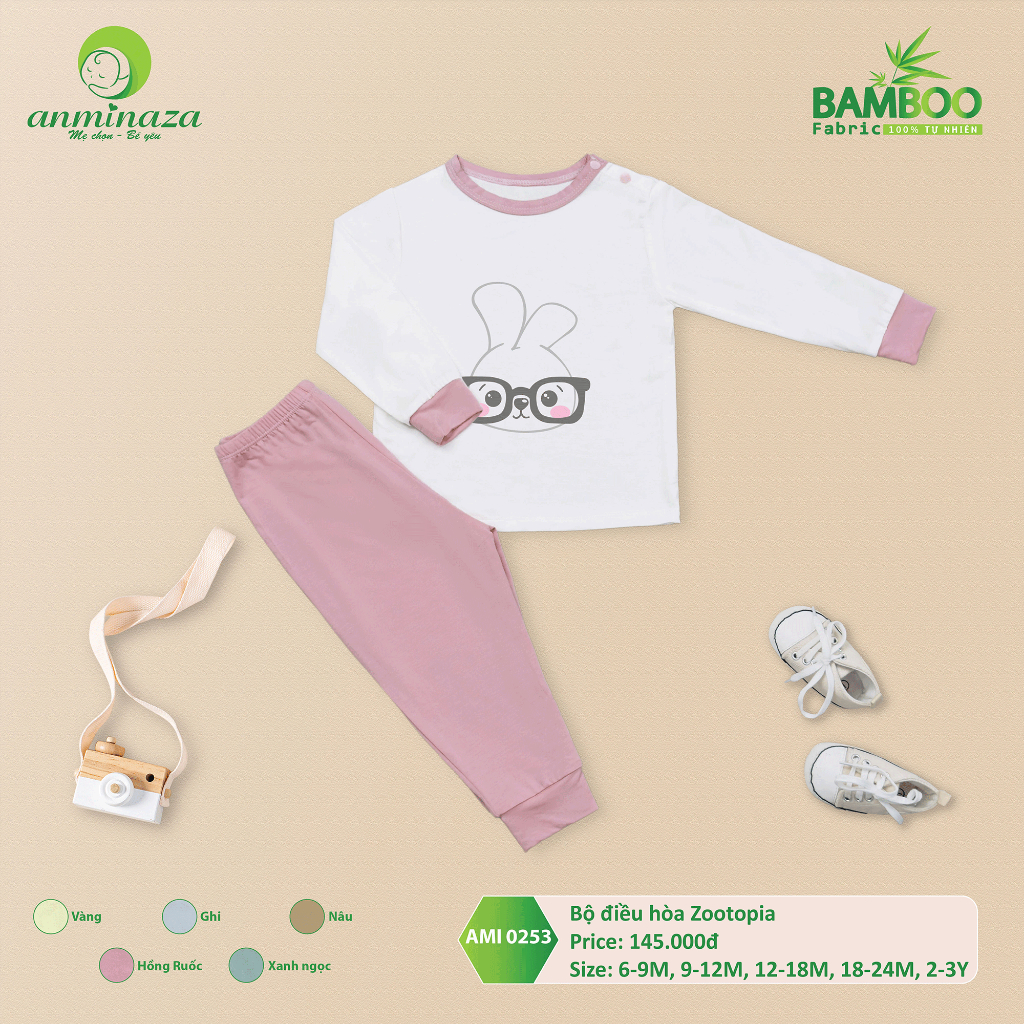 Bộ Dài Tay Cho Bé Anminaza Vải Sợi Tre Mềm Mịn Và Co Dãn - Hàng Chính Hãng AMI0253