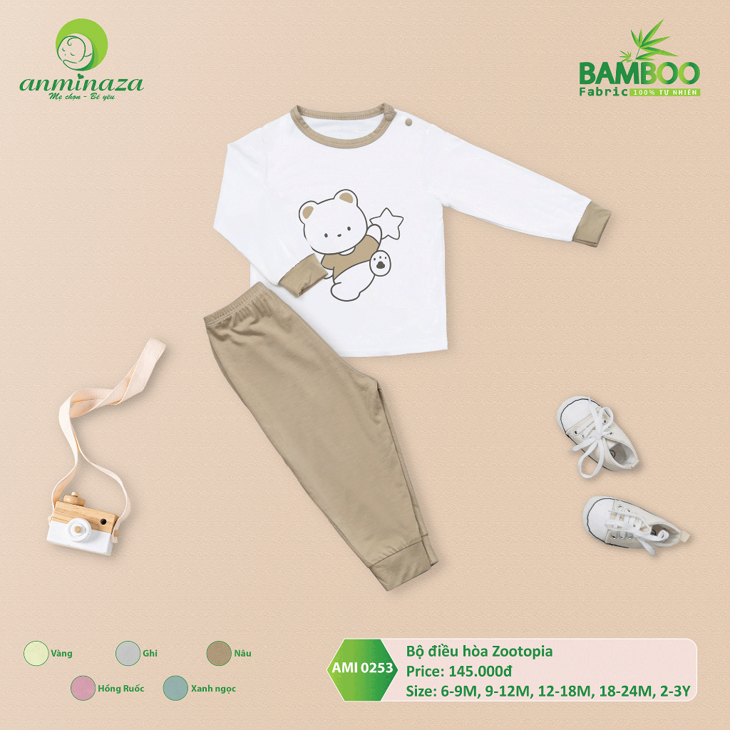 Bộ Dài Tay Cho Bé Anminaza Vải Sợi Tre Mềm Mịn Và Co Dãn - Hàng Chính Hãng AMI0253