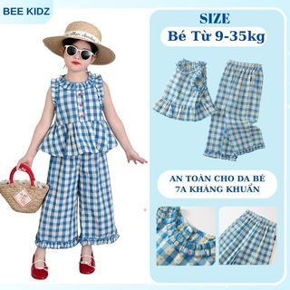 Đồ Bộ Bé Gái, Sét Đồ Bé Gái Thiết Kế Áo Sát Nách Kèm Quần Ống Suông Tone Xanh Mát Chất Liệu Mềm Mại