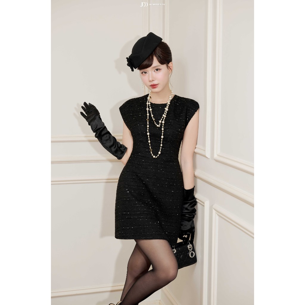 Đầm Cổ Tròn Tay Chờm Đắp Ren 1F19.2509TW Váy Tiệc Dáng A Phong Cách Little Black Dress RetroThiết Kế Bởi JM Dress Design