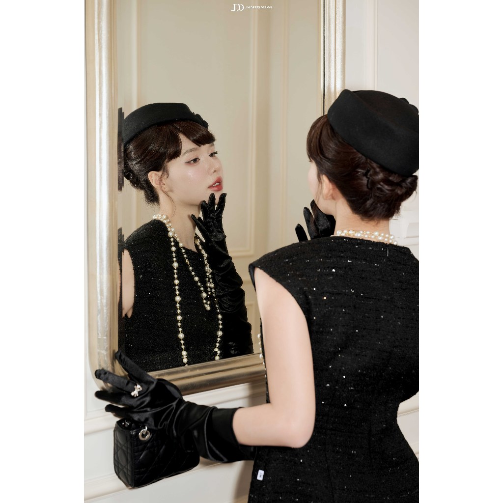 Đầm Cổ Tròn Tay Chờm Đắp Ren 1F19.2509TW Váy Tiệc Dáng A Phong Cách Little Black Dress RetroThiết Kế Bởi JM Dress Design