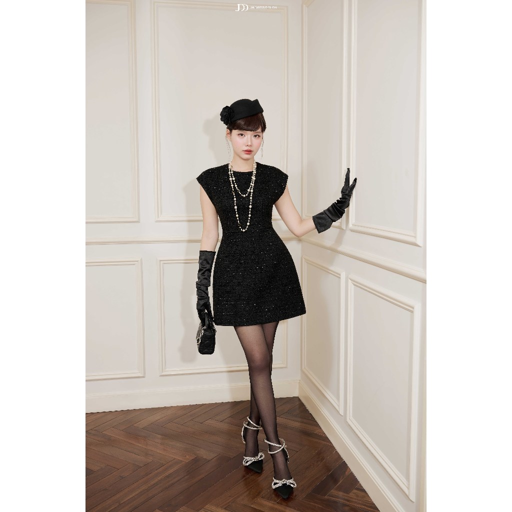 Đầm Cổ Tròn Tay Chờm Đắp Ren 1F19.2509TW Váy Tiệc Dáng A Phong Cách Little Black Dress RetroThiết Kế Bởi JM Dress Design