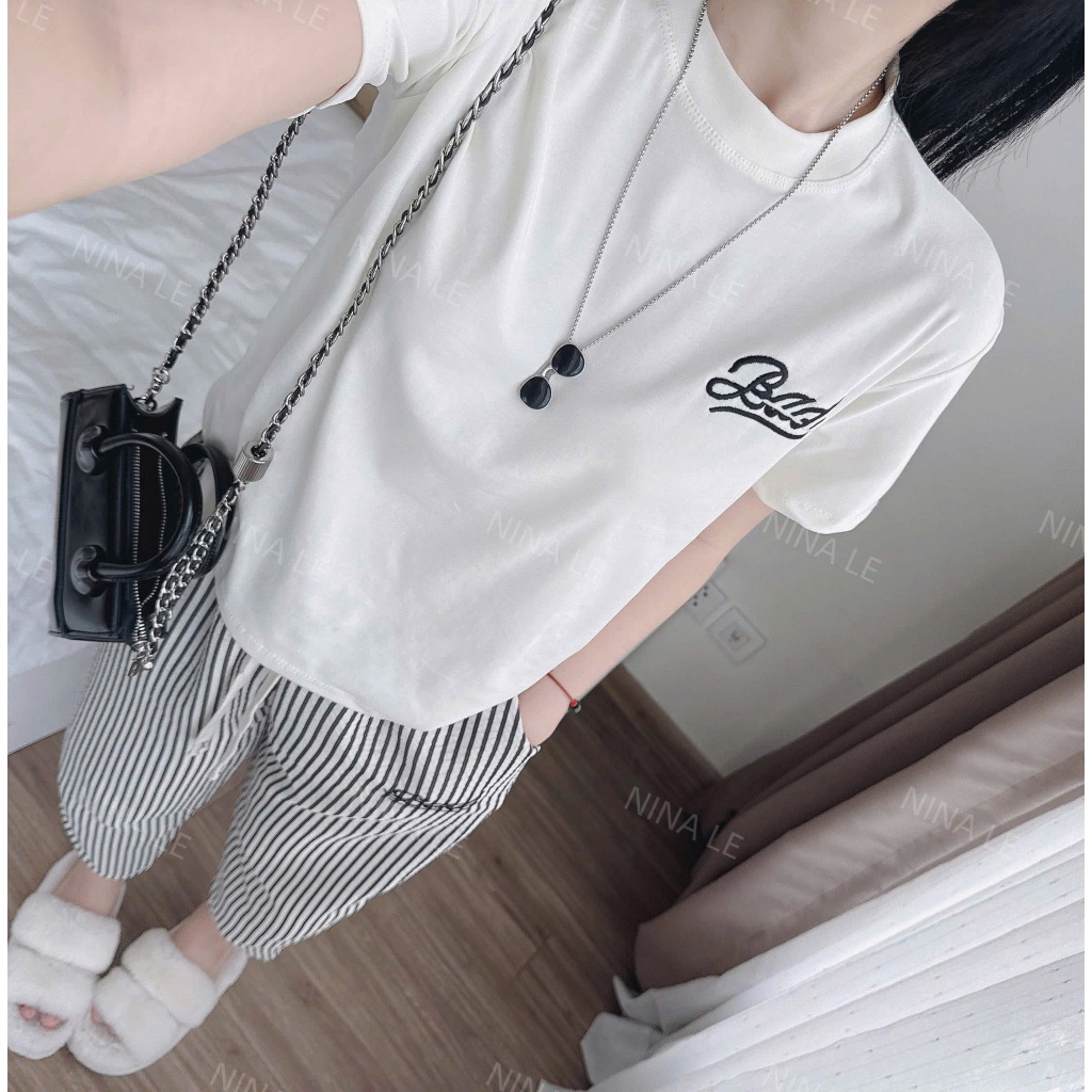 đồ bộ nữ áo thun cộc tay +  quần sọc xốp from baggy siêu xinh, set đồ nữ mặc nhà, dạo phố