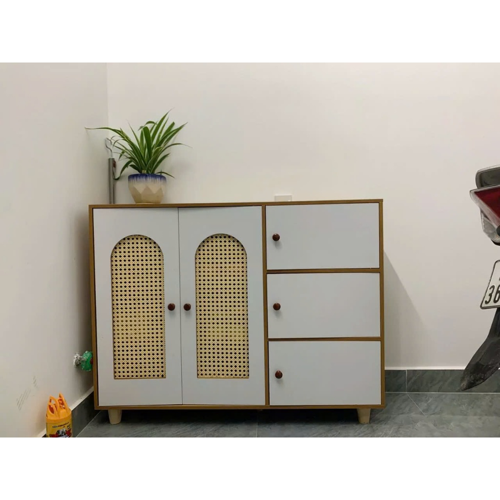 Tủ giày gỗ đa năng Xưởng Mộc Decor, KỆ GIÀY 5 CÁNH PHỐI MÂY sang trọng hiện đại, chất liệu gỗ MDF cao cấp
